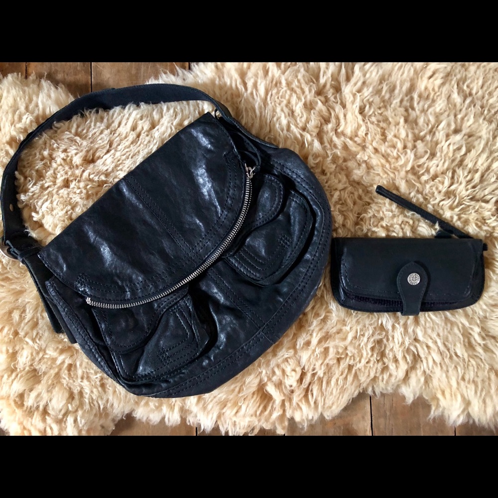 Black leather LUCKY stash boho bag WITH wallet